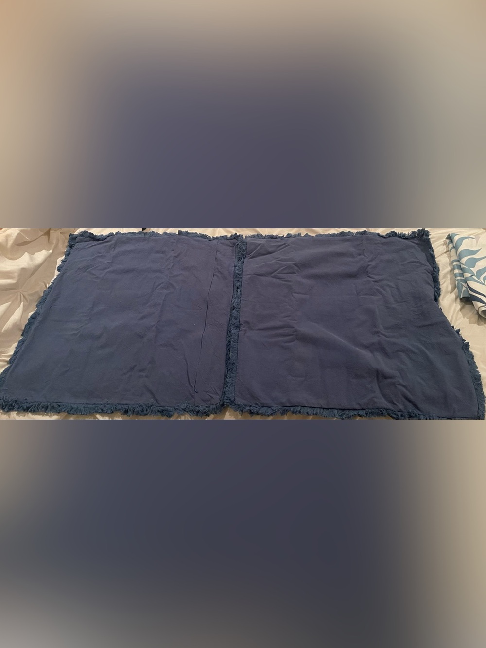 Set of 2- 20x20 pillow covers in blue with fringe ends